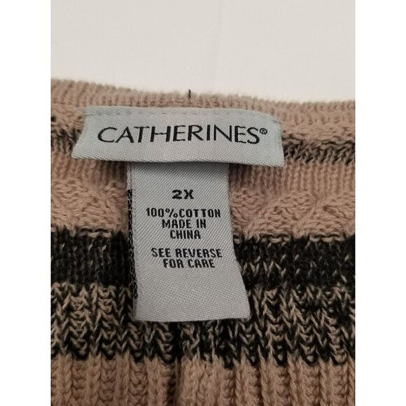 Catherines Size 2X Tan Black Striped Cascade 3/4 Sleeve‎ Open Front Cardigan - Picture 6 of 10